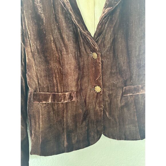 Cachet Vintage Chocolate Brown Velvet Jeweled Buttons Blazer Jacket Size 2 - Picture 2 of 5